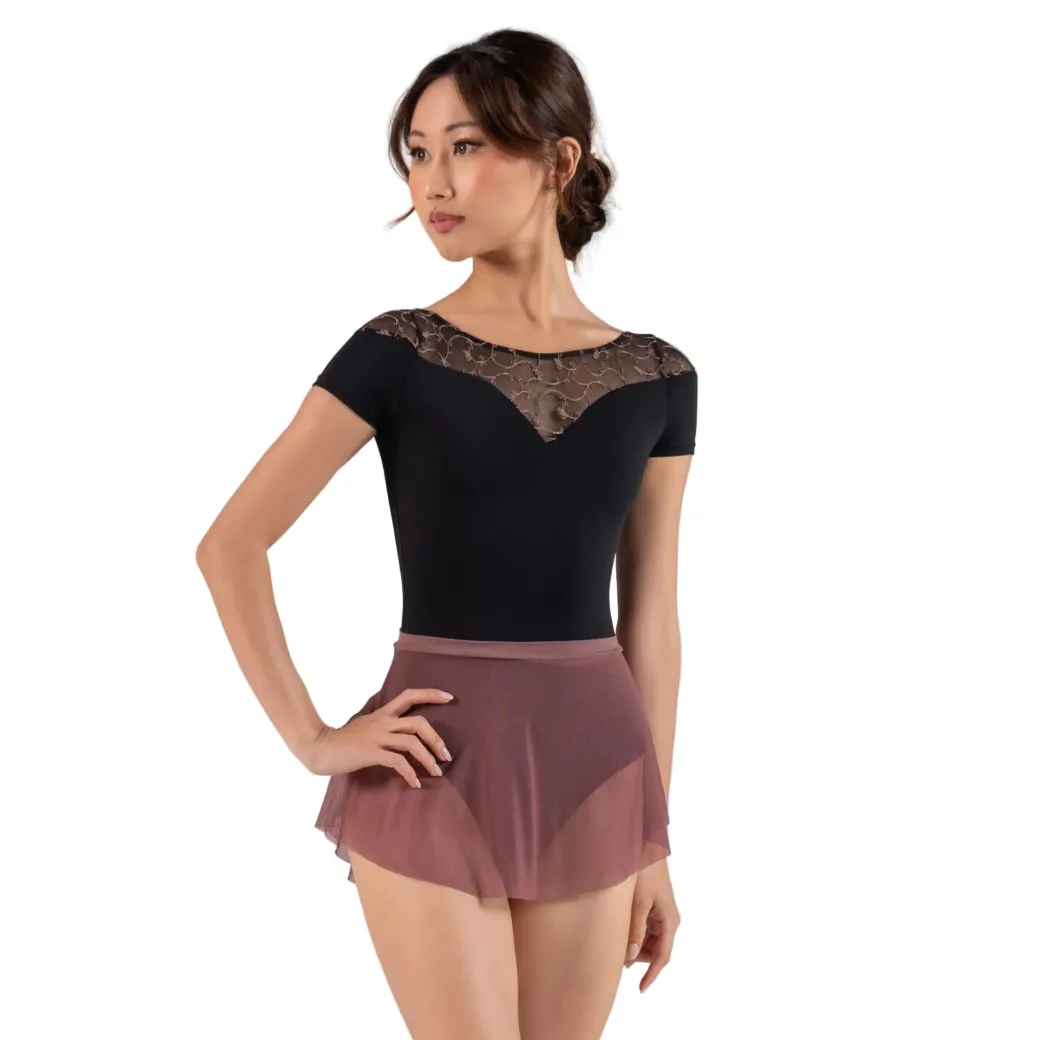 Ballet Rosa Sabine Short Sleeve Embroidered Mesh Leotard