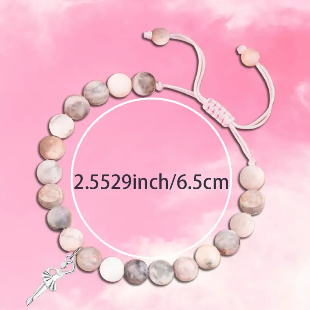 Beaded Glass Bracelet Set with Ballet Dancer Charm & Inspirational Card