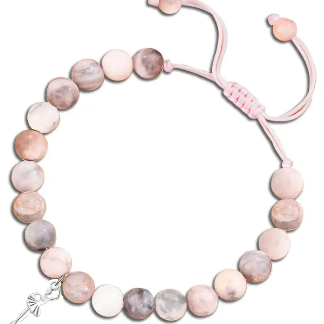 Beaded Glass Bracelet Set with Ballet Dancer Charm & Inspirational Card