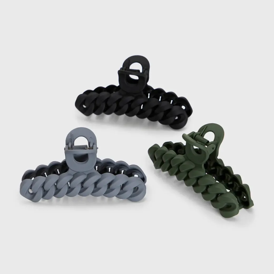 Eco-friendly Chain Claw Clip 3pc Set Black/Moss