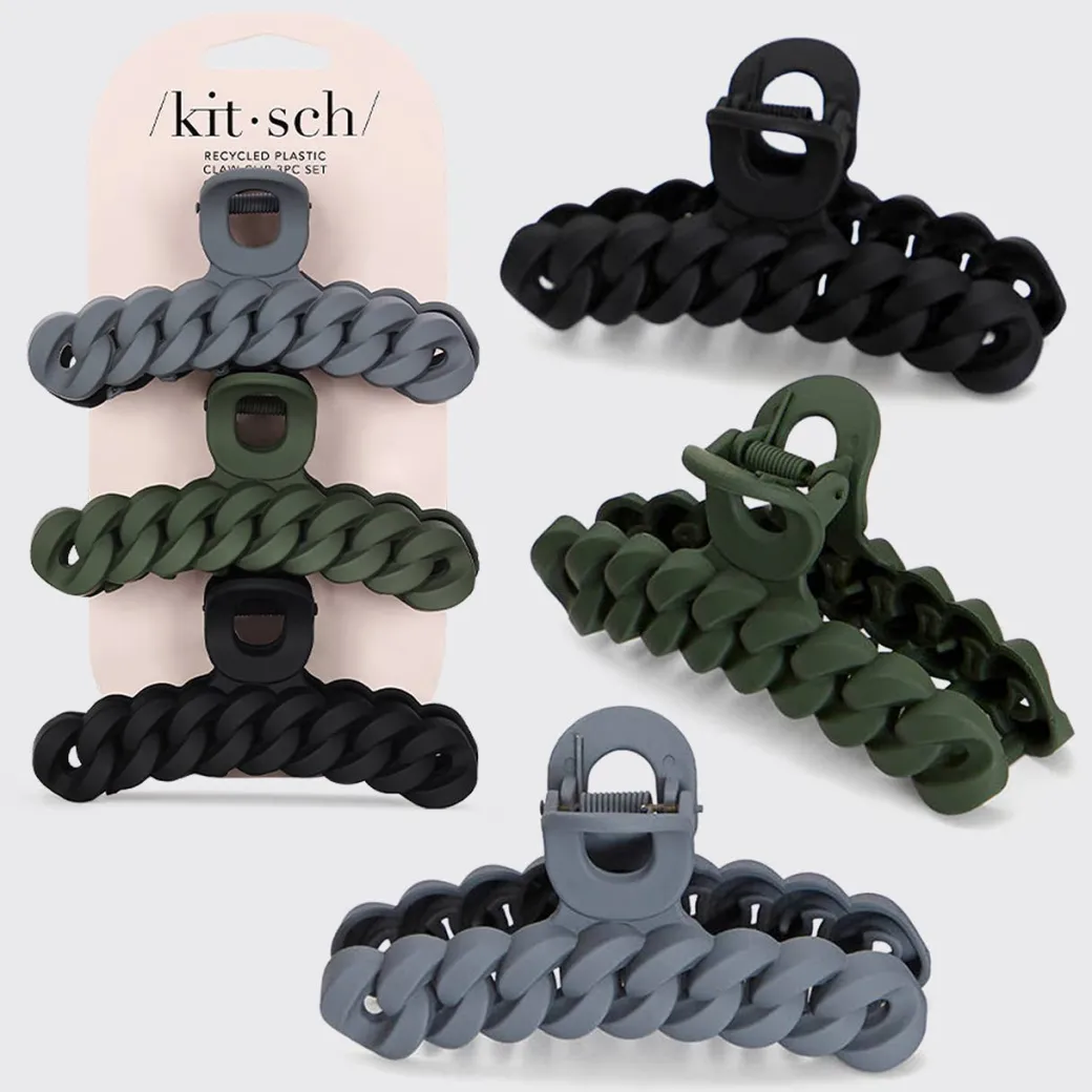 Eco-friendly Chain Claw Clip 3pc Set Black/Moss