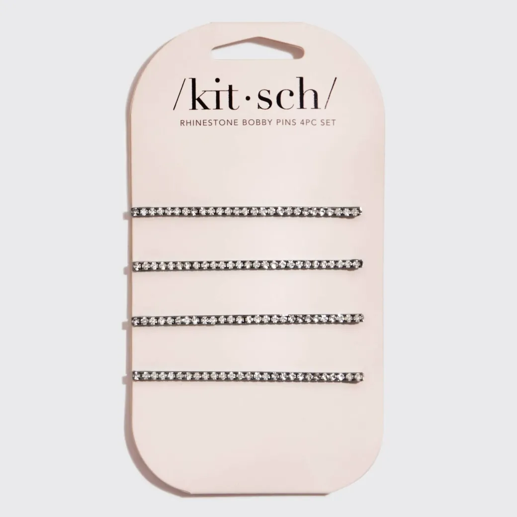 Extra Long Rhinestone Bobby Pins 4 pcs Set Hematite