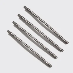 Extra Long Rhinestone Bobby Pins 4 pcs Set Hematite