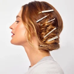 Metal Rhinestone Assorted Bobby Pins 4pc Set Gold