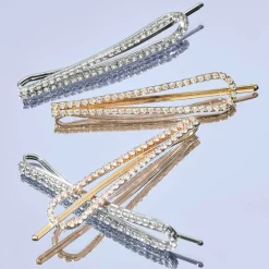 Metal Rhinestone Drop Bobby Pins 4pc Set Gold/Silver