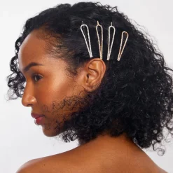 Metal Rhinestone Drop Bobby Pins 4pc Set Gold/Silver