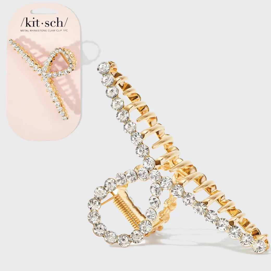 Metal Rhinestone Loop Claw Clip 1pc- Gold