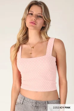 Polka Dot Square Crop Top Icy Pink