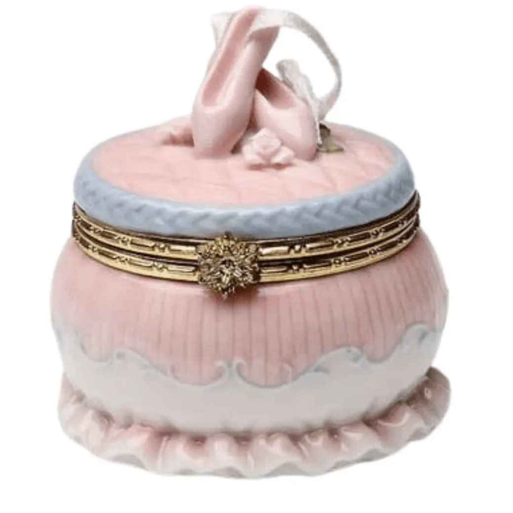Porcelain Round Trinket Box with Pink Ballet Slippers